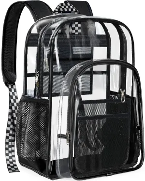 PAMANO Clear Backpack Transparent Heavy Duty Bookbag See Through Bag for College Work Travel Security, Jet-black