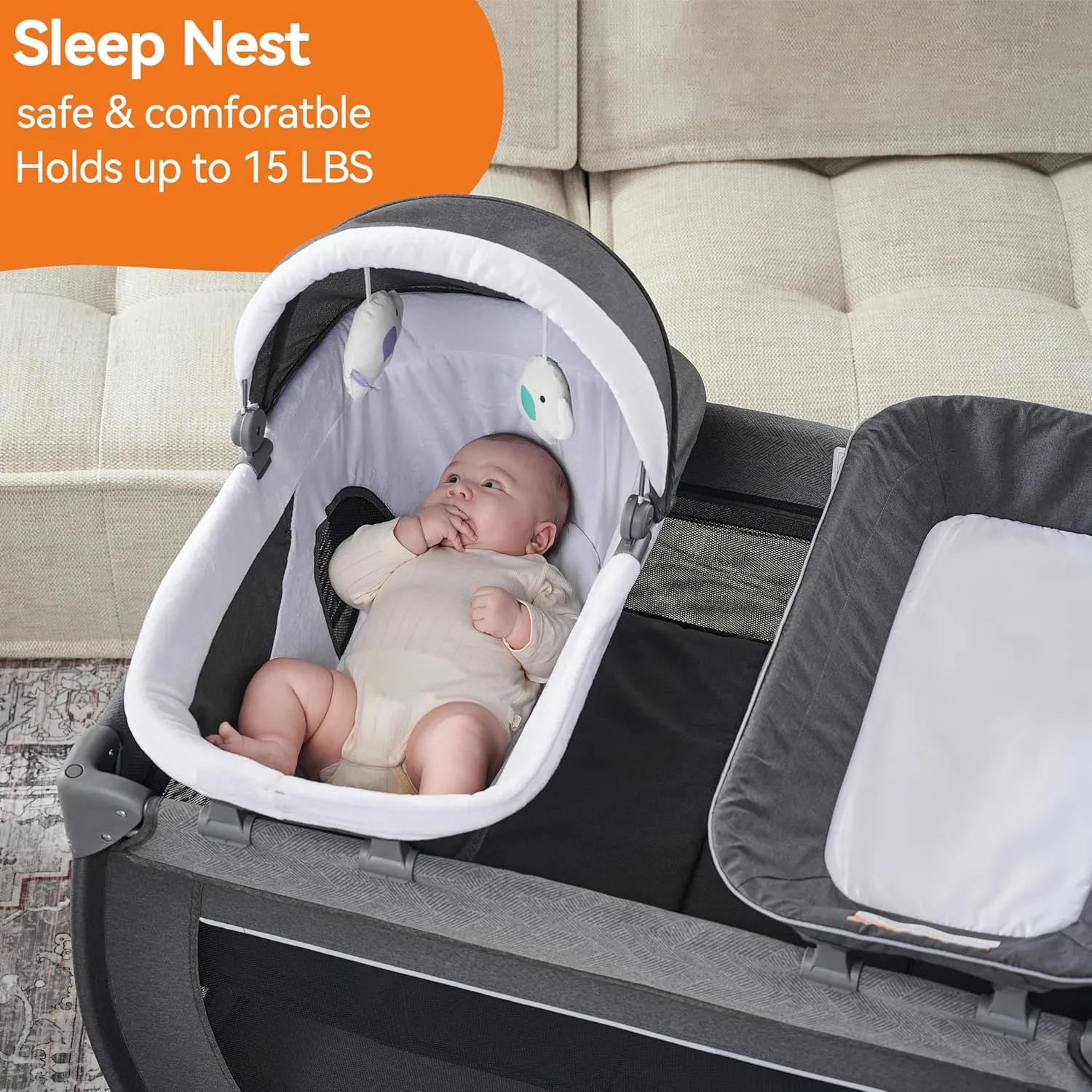 Pamo Babe 1-Second Setup 4-in-1 Playard for Babies - Heavy-Duty Steel Frame for Safe Sleep Space, Portable Crib with Changing Table, Locking Wheels, Breathable Mesh
