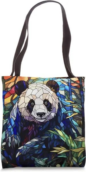 Panda's Serenade in Glass Stained Artistry Brilliance Tote Bag
