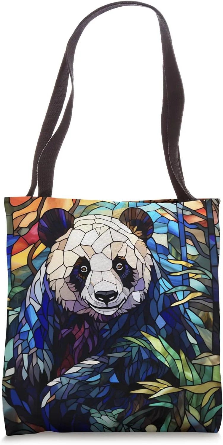 Panda's Serenade in Glass Stained Artistry Brilliance Tote Bag
