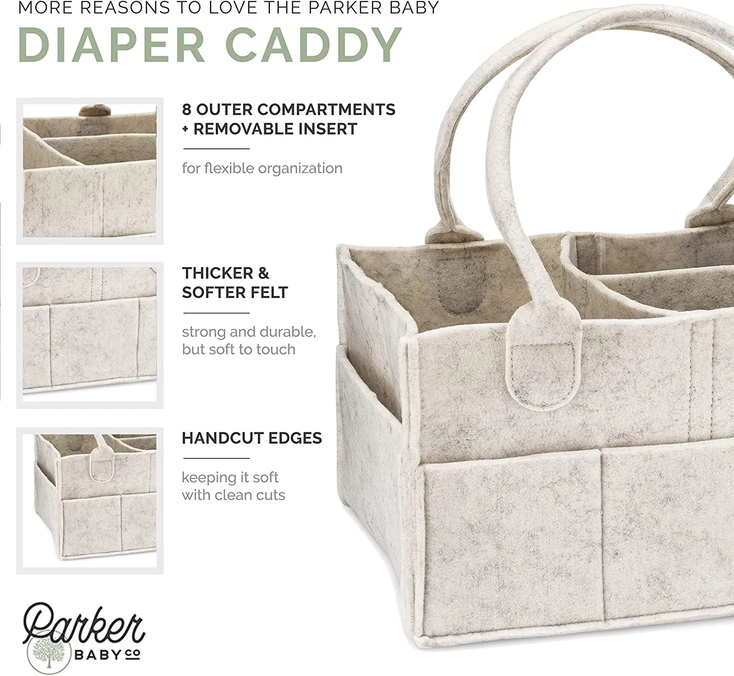 Parker Baby Diaper Caddy - Nursery Storage Bin and Car Organizer for Diapers and Baby Wipes - White