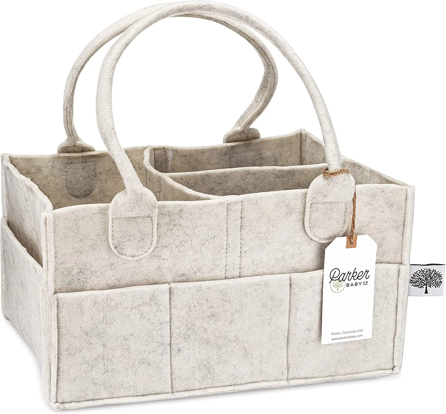 Parker Baby Diaper Caddy - Nursery Storage Bin and Car Organizer for Diapers and Baby Wipes - White