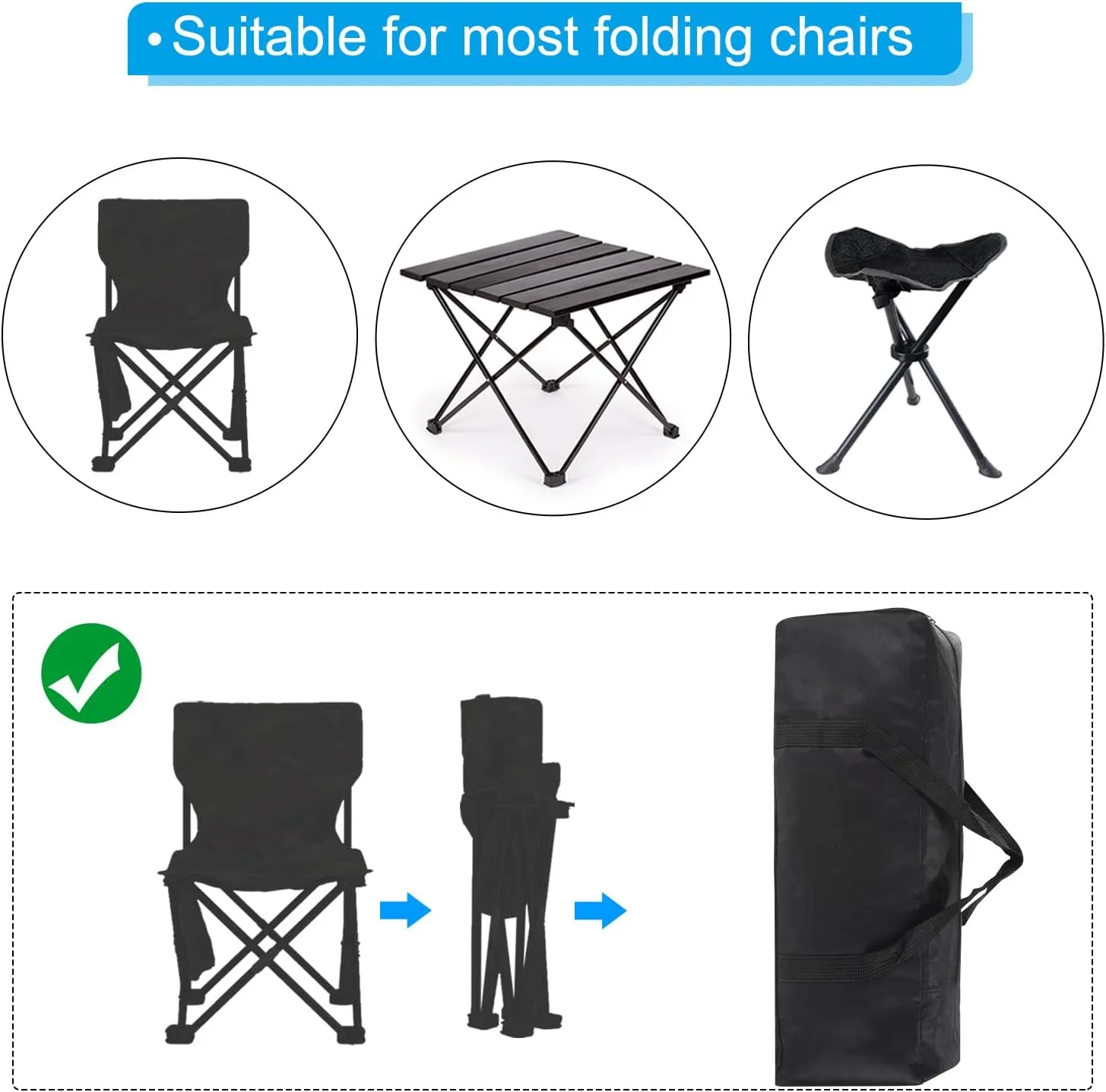 PATIKIL 26" Camp Chair Replacement Bag, Medium Storage Duffle Bag Waterproof Moving Bag with Zipper Foldable Canvas Tote Bag for Travel Camping, Black (26"x7.8"x8.7")