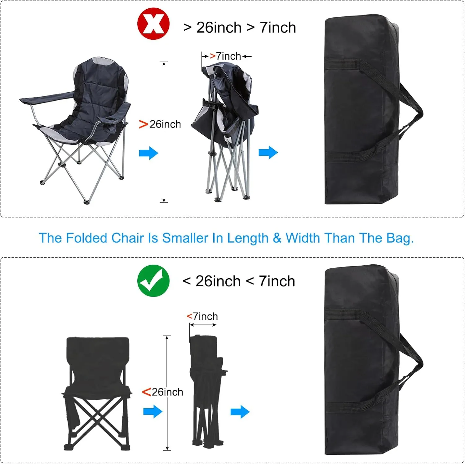 PATIKIL 26" Camp Chair Replacement Bag, Medium Storage Duffle Bag Waterproof Moving Bag with Zipper Foldable Canvas Tote Bag for Travel Camping, Black (26"x7.8"x8.7")