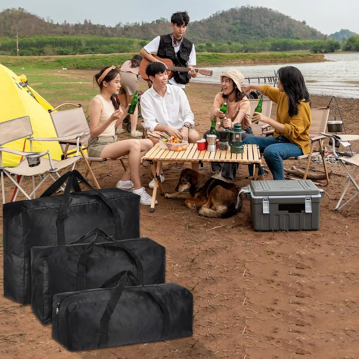 PATIKIL 26" Camp Chair Replacement Bag, Medium Storage Duffle Bag Waterproof Moving Bag with Zipper Foldable Canvas Tote Bag for Travel Camping, Black (26"x7.8"x8.7")