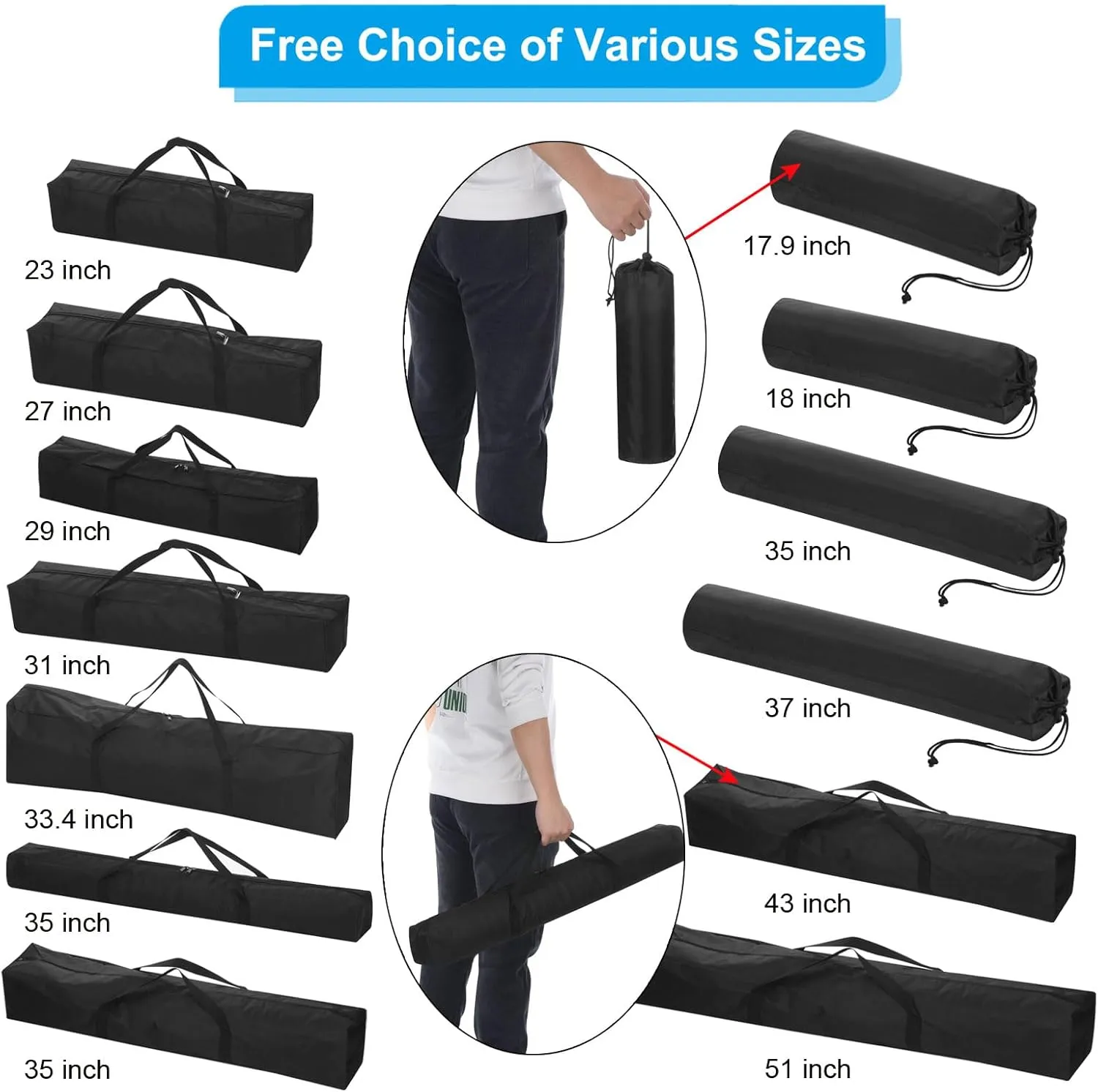 PATIKIL 51 Inch Camp Chair Replacement Bag, 2 Pack Nylon Folding Carrying Storage Bag for Beach With Large Zipper Shoulder Strap for Camping Travel, Black