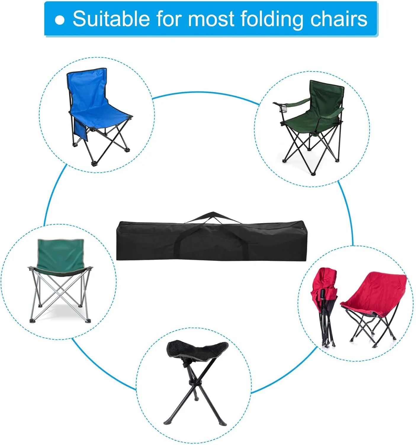 PATIKIL 51 Inch Camp Chair Replacement Bag, 2 Pack Nylon Folding Carrying Storage Bag for Beach With Large Zipper Shoulder Strap for Camping Travel, Black