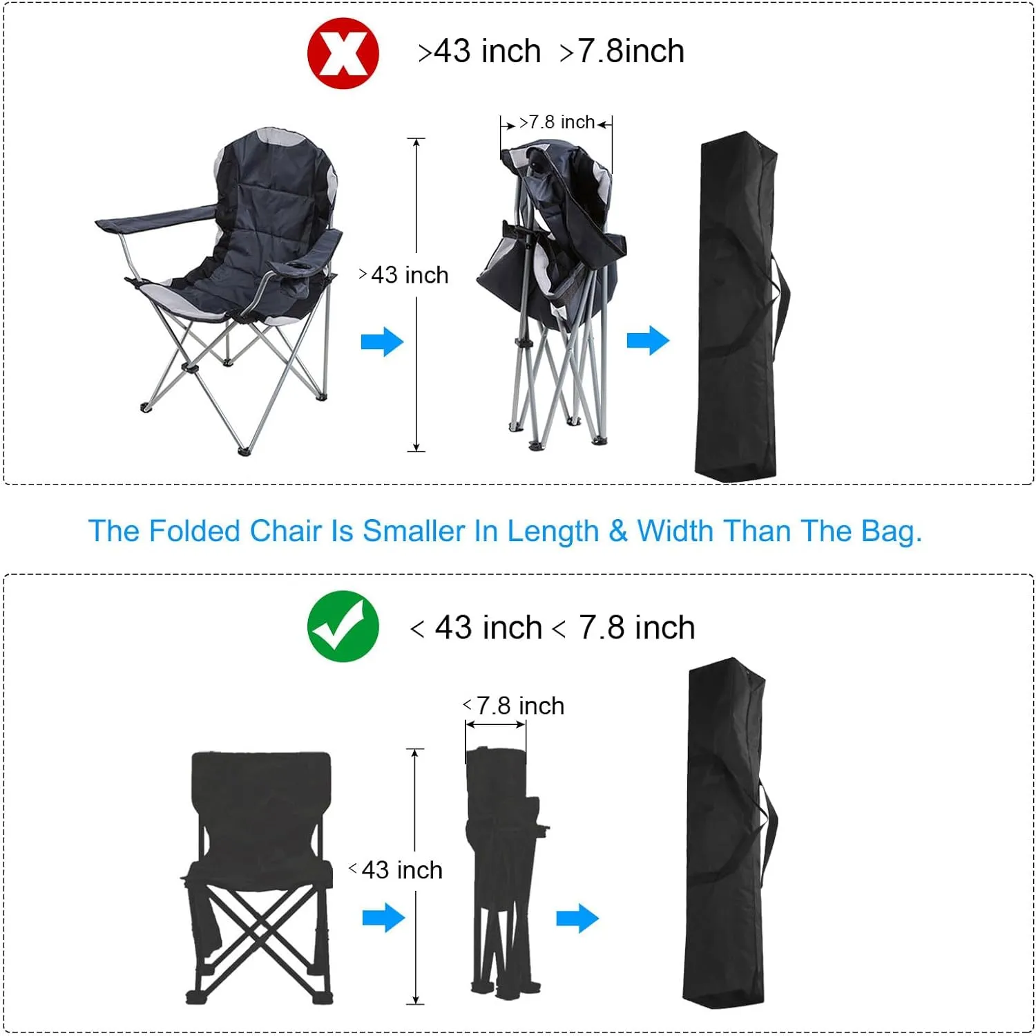 PATIKIL 51 Inch Camp Chair Replacement Bag, 2 Pack Nylon Folding Carrying Storage Bag for Beach With Large Zipper Shoulder Strap for Camping Travel, Black