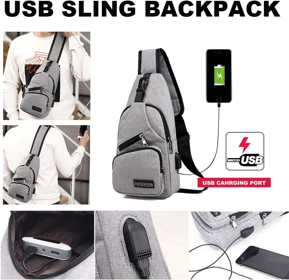 Peicees Travel Gym Bike Sling Bag Shoulder Backpack Daypack w/USB Charging Port