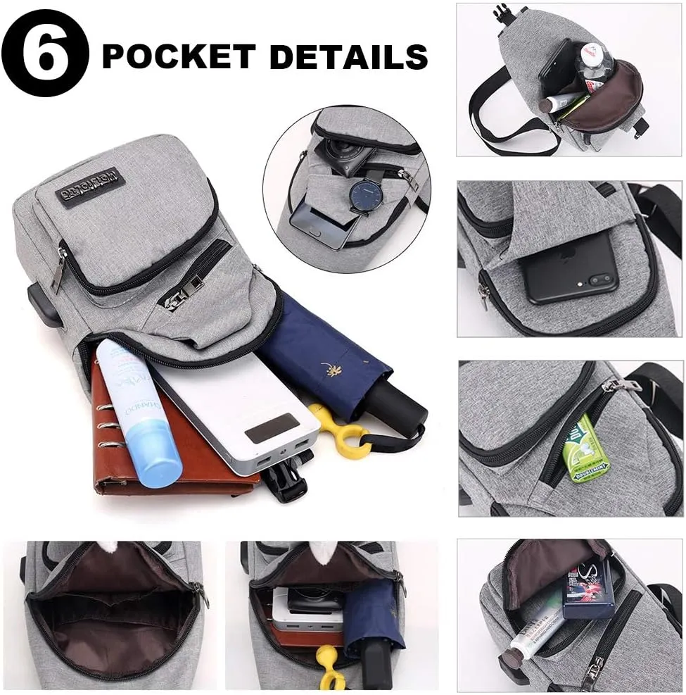 Peicees Travel Gym Bike Sling Bag Shoulder Backpack Daypack w/USB Charging Port