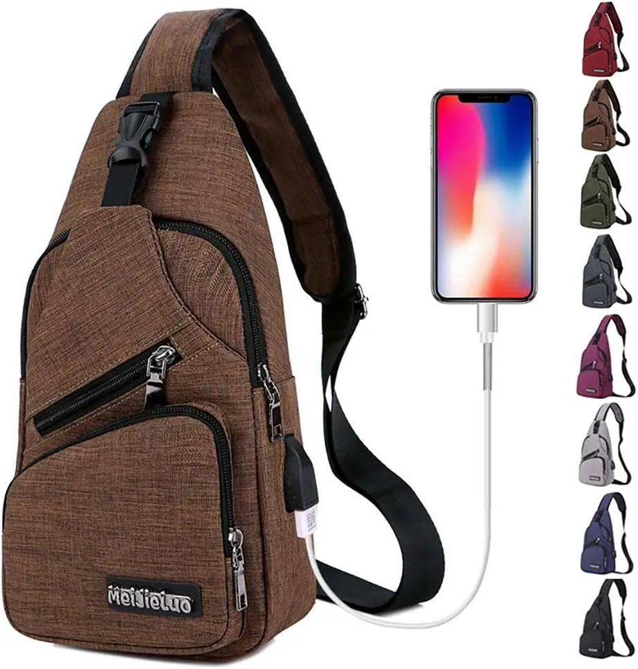 Peicees Travel Gym Bike Sling Bag Shoulder Backpack Daypack w/USB Charging Port