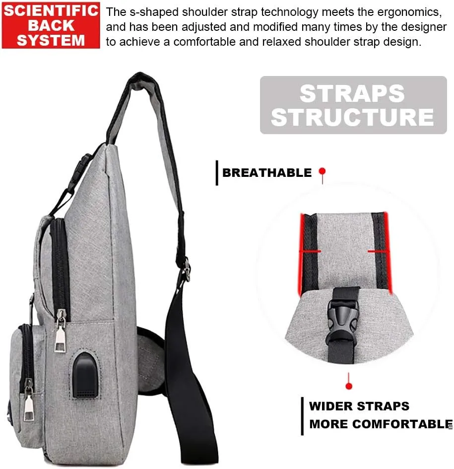 Peicees Travel Gym Bike Sling Bag Shoulder Backpack Daypack w/USB Charging Port