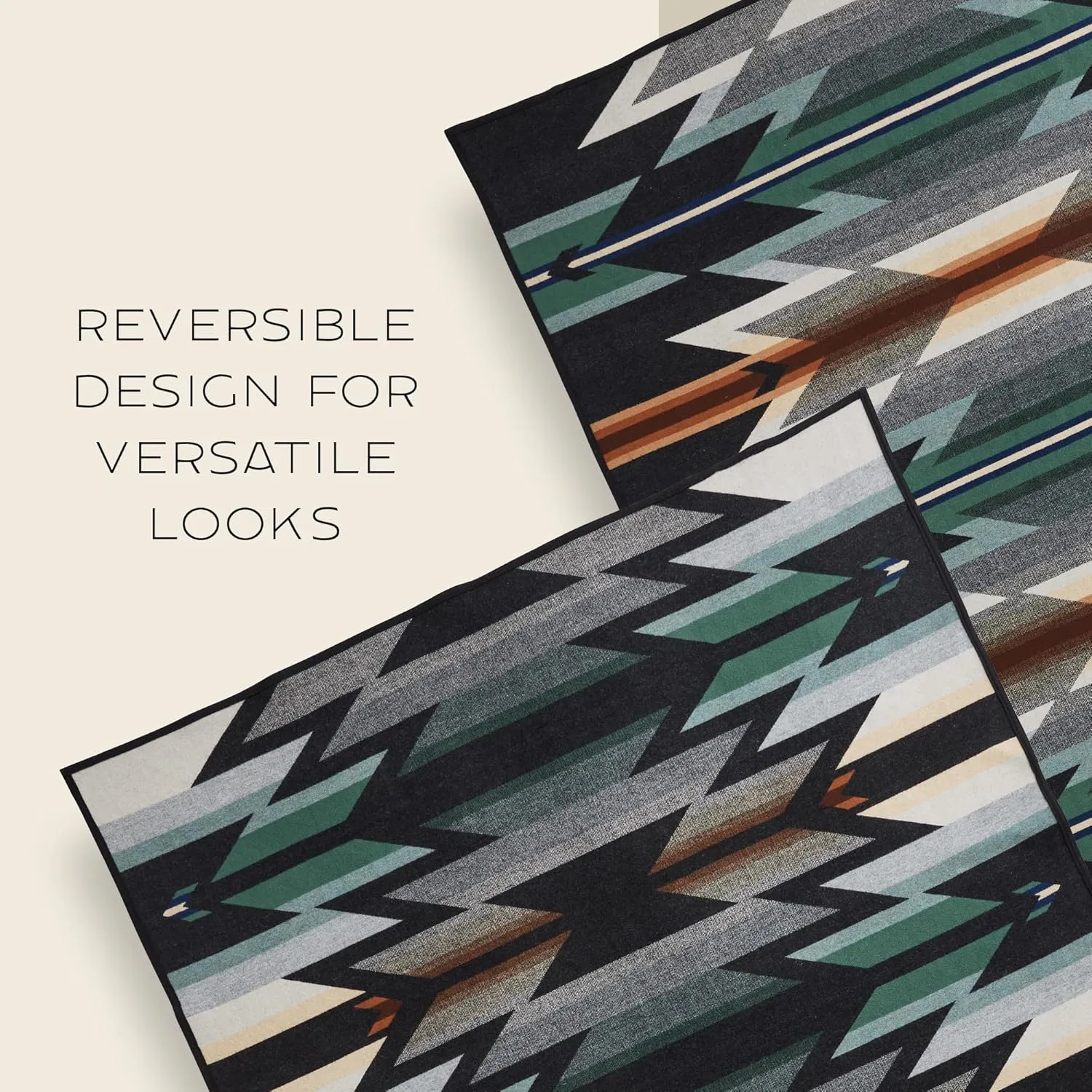 PENDLETON Jacquard Unnapped Blanket 64" x 80" - Wool Cotton, Reversible, Lightweight, Soft, Ultrasuede Binding, Packable Throw for Home and Travel
