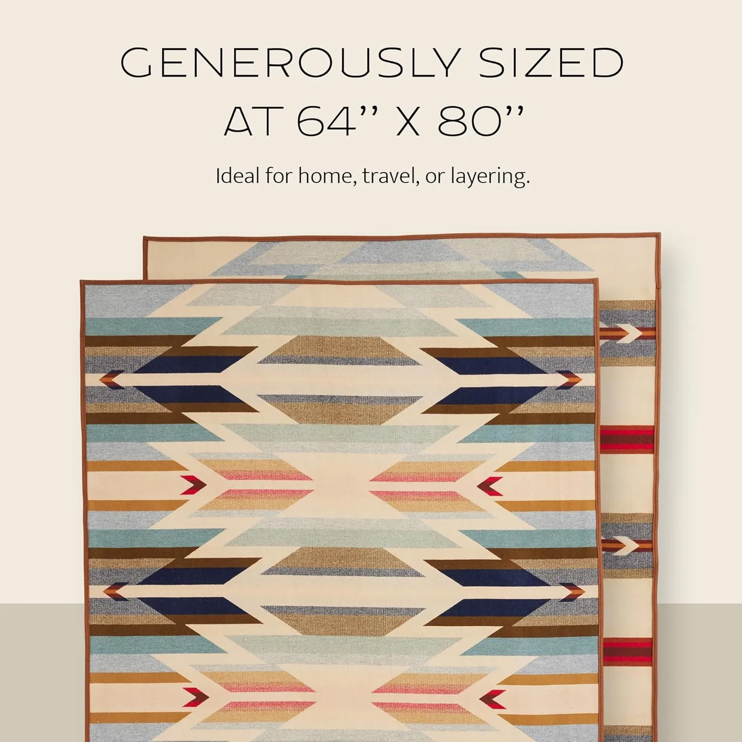 PENDLETON Jacquard Unnapped Blanket 64" x 80" - Wool Cotton, Reversible, Lightweight, Soft, Ultrasuede Binding, Packable Throw for Home and Travel