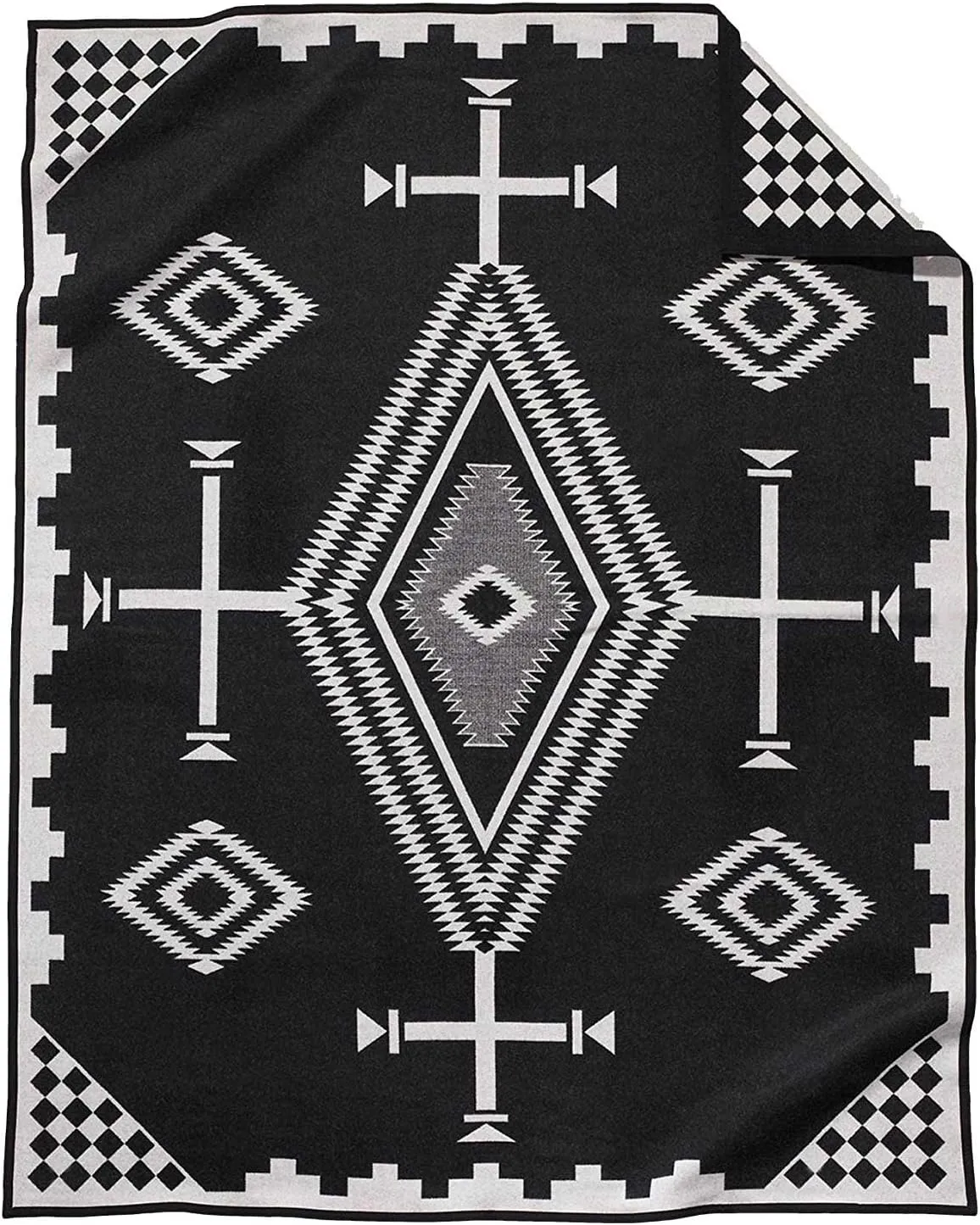 PENDLETON Jacquard Unnapped Blanket 64" x 80" - Wool Cotton, Reversible, Lightweight, Soft, Ultrasuede Binding, Packable Throw for Home and Travel