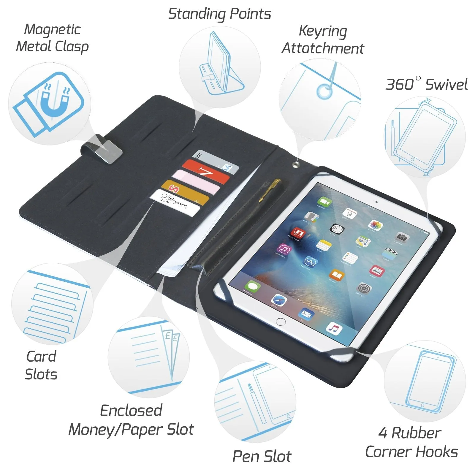 Personalised Huawei Universal Leather Tablet Case With Blue Strip Marble
