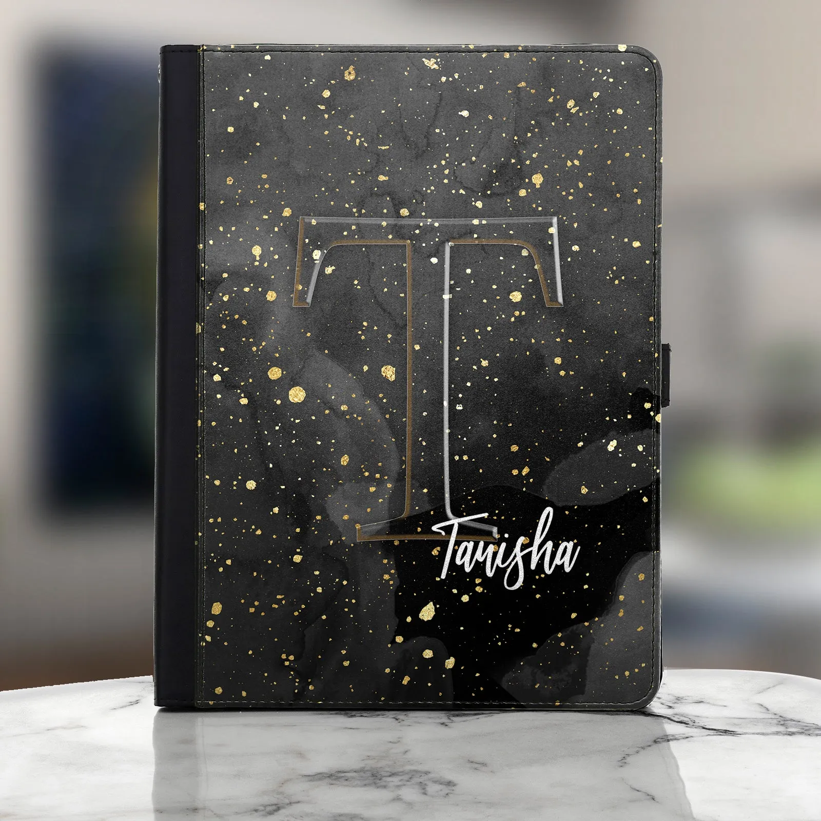 Personalised Micromax Universal Leather Tablet Case With Grey Speckle Marble