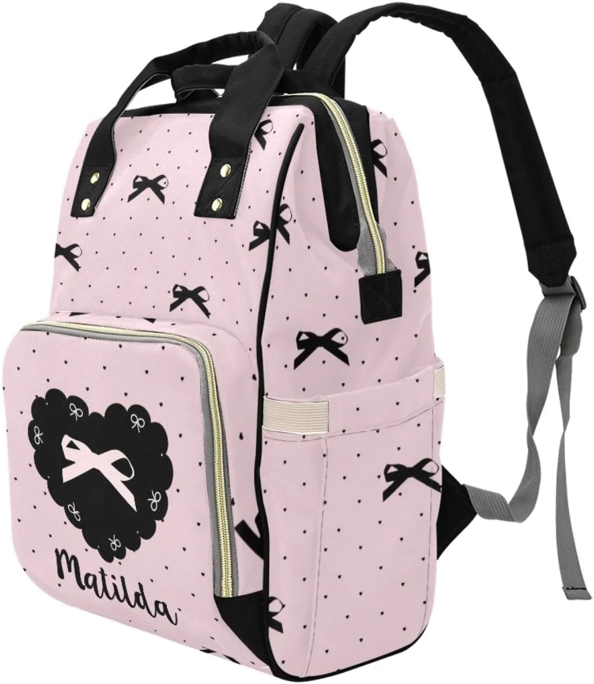 Personalized Baby Diaper Bag Backpack for Women, Custom Name Nursing Mommy Daypack, Diaper Bag for Girls Boys, New Mom Gifts (Bow)