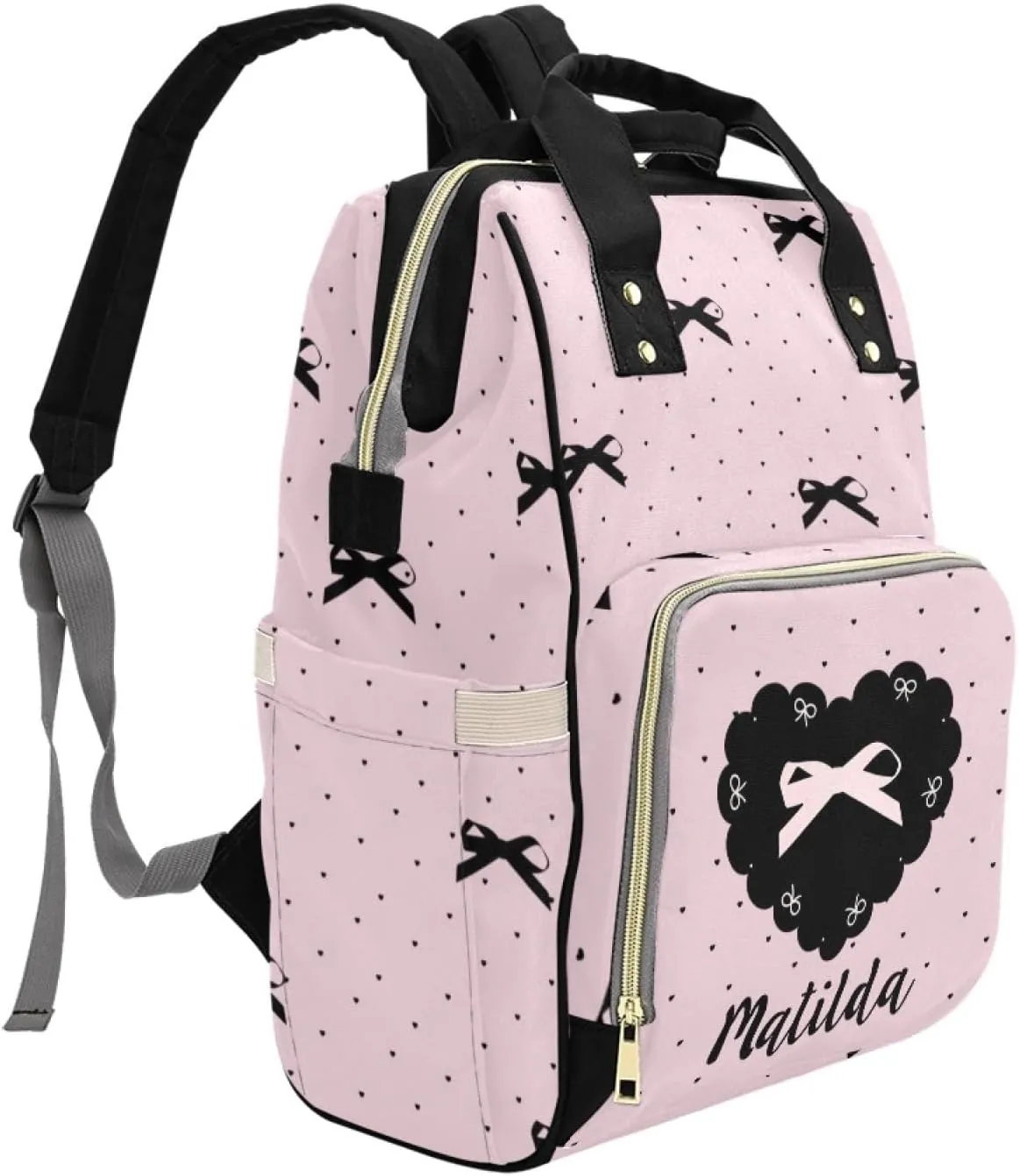 Personalized Baby Diaper Bag Backpack for Women, Custom Name Nursing Mommy Daypack, Diaper Bag for Girls Boys, New Mom Gifts (Bow)