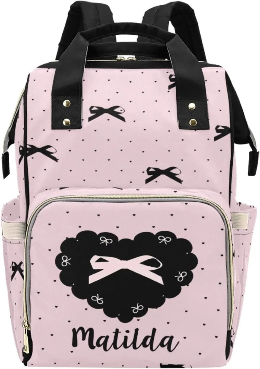 Personalized Baby Diaper Bag Backpack for Women, Custom Name Nursing Mommy Daypack, Diaper Bag for Girls Boys, New Mom Gifts (Bow)