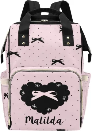 Personalized Baby Diaper Bag Backpack for Women, Custom Name Nursing Mommy Daypack, Diaper Bag for Girls Boys, New Mom Gifts (Bow)