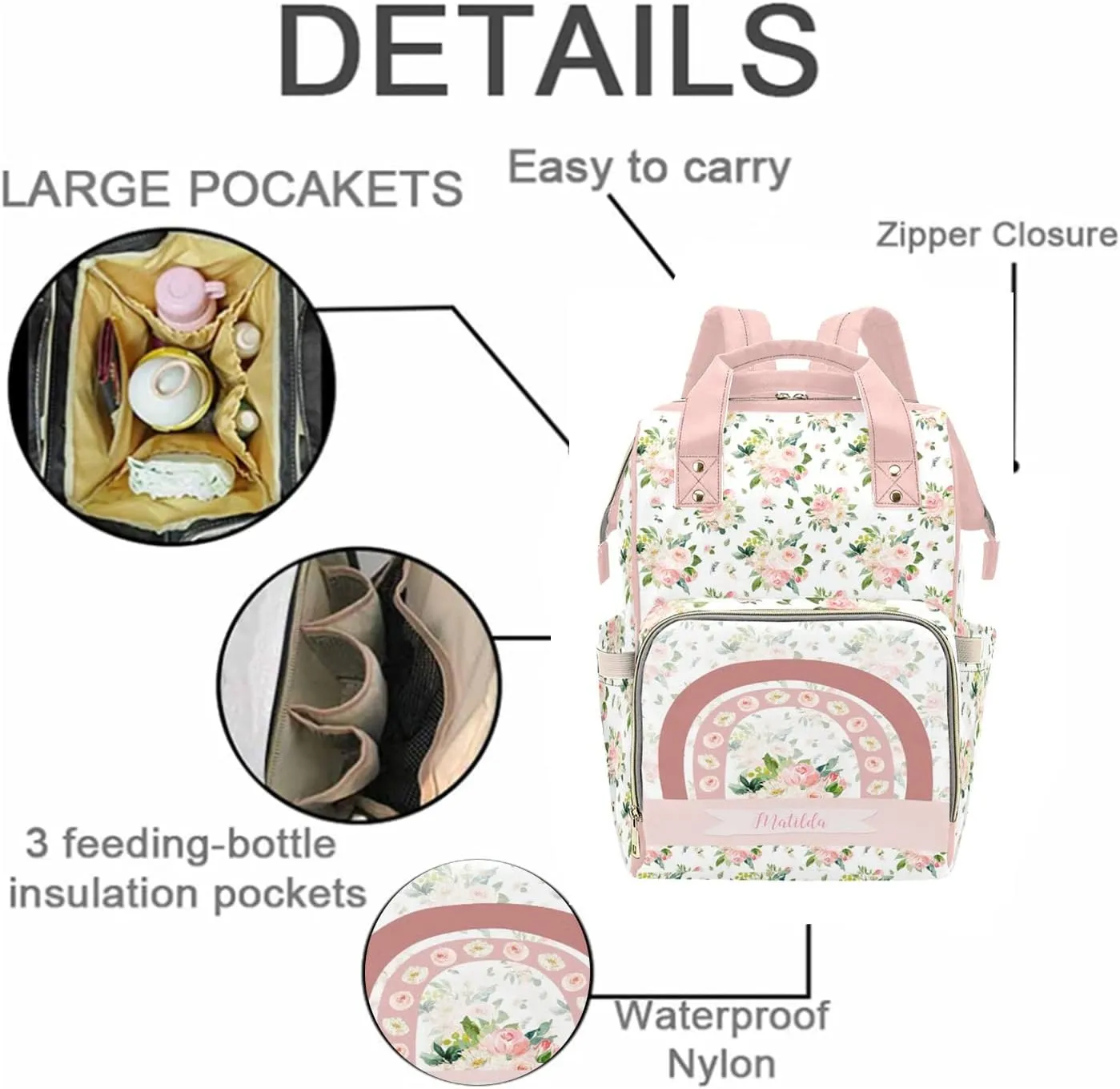 Personalized Cute Cow Diaper Bag for Women, Custom Name Nursing Mommy Daypack, Diaper Bag for Baby Boy Girl, New Mom Gifts