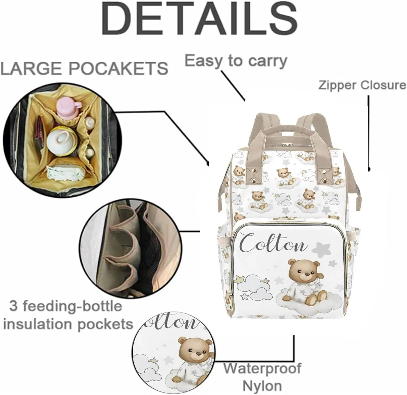 Personalized Cute Cow Diaper Bag for Women, Custom Name Nursing Mommy Daypack, Diaper Bag for Baby Boy Girl, New Mom Gifts