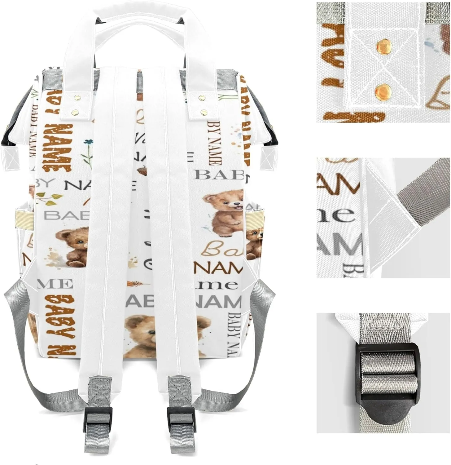 Personalized Diaper Backpack with Name, Custom Bear Baby Backpack Diaper Bag, Boy Girl Multifunctional Mommy Bag