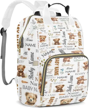 Personalized Diaper Backpack with Name, Custom Bear Baby Backpack Diaper Bag, Boy Girl Multifunctional Mommy Bag