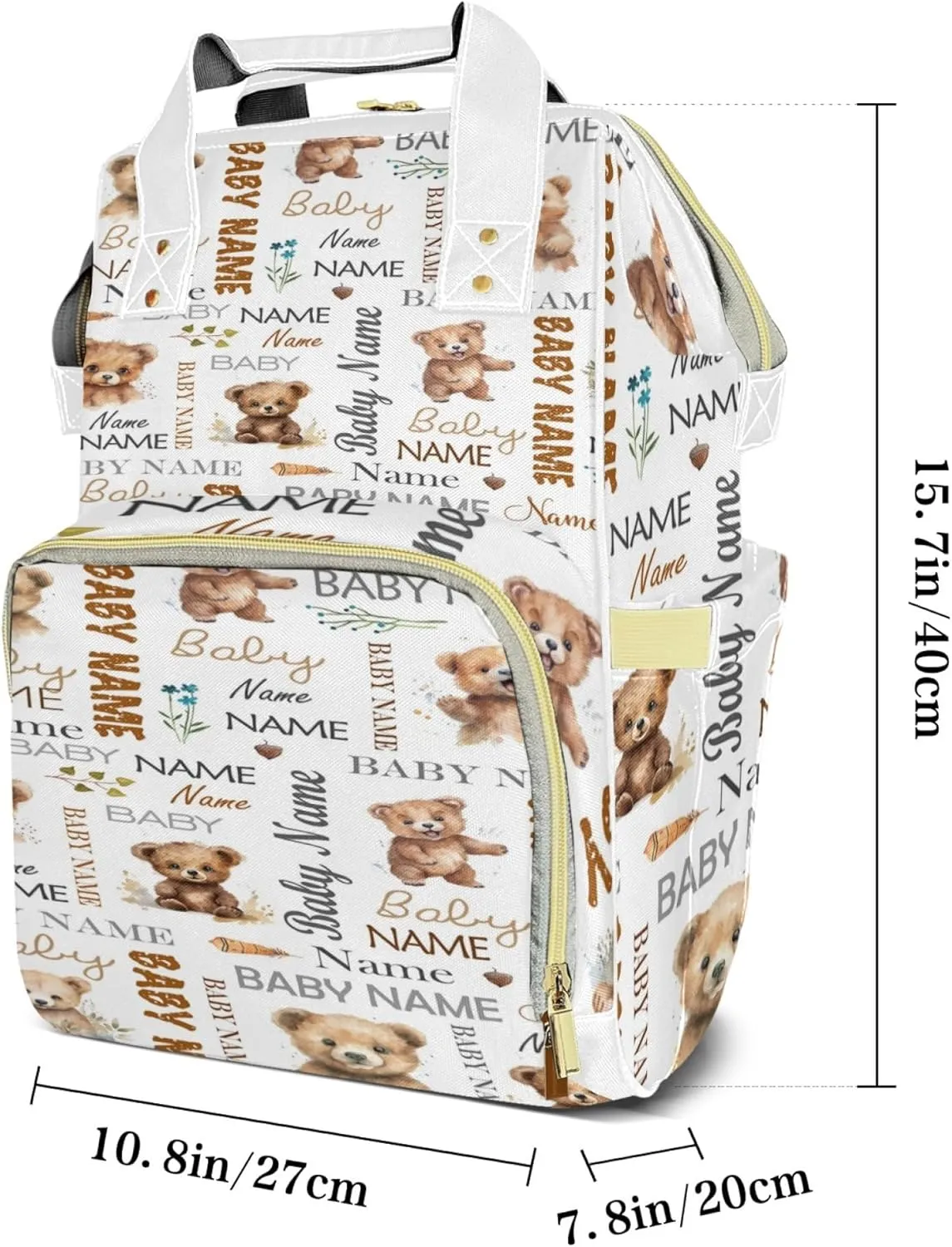 Personalized Diaper Backpack with Name, Custom Bear Baby Backpack Diaper Bag, Boy Girl Multifunctional Mommy Bag