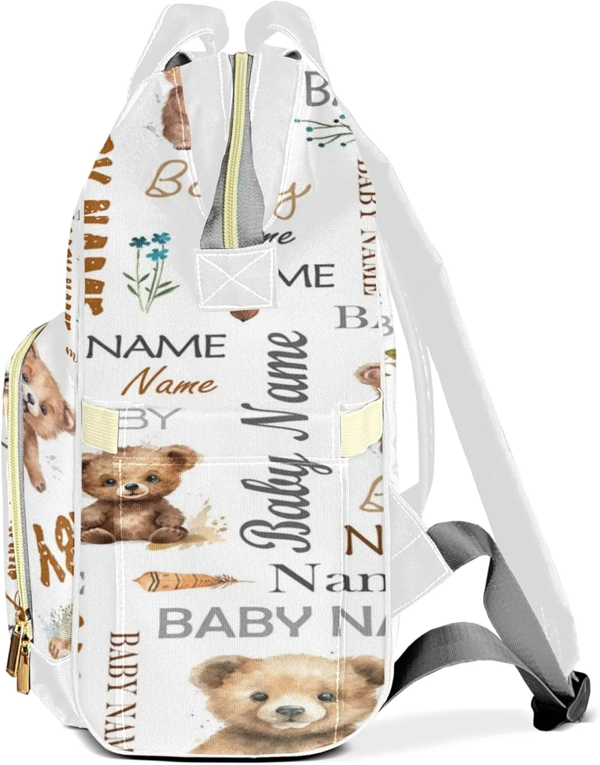 Personalized Diaper Backpack with Name, Custom Bear Baby Backpack Diaper Bag, Boy Girl Multifunctional Mommy Bag