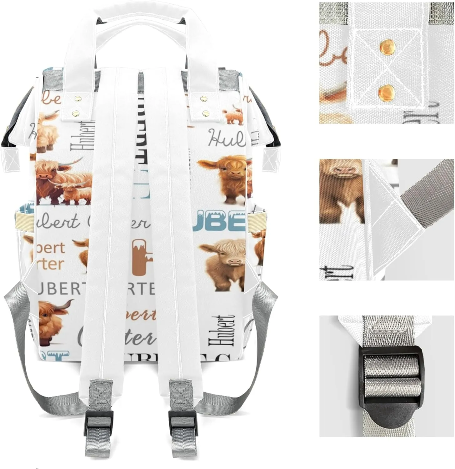 Personalized Diaper Backpack with Name, Custom Highland Cow Baby Backpack Diaper Bag, Boy Girl Multifunctional Mommy Bag