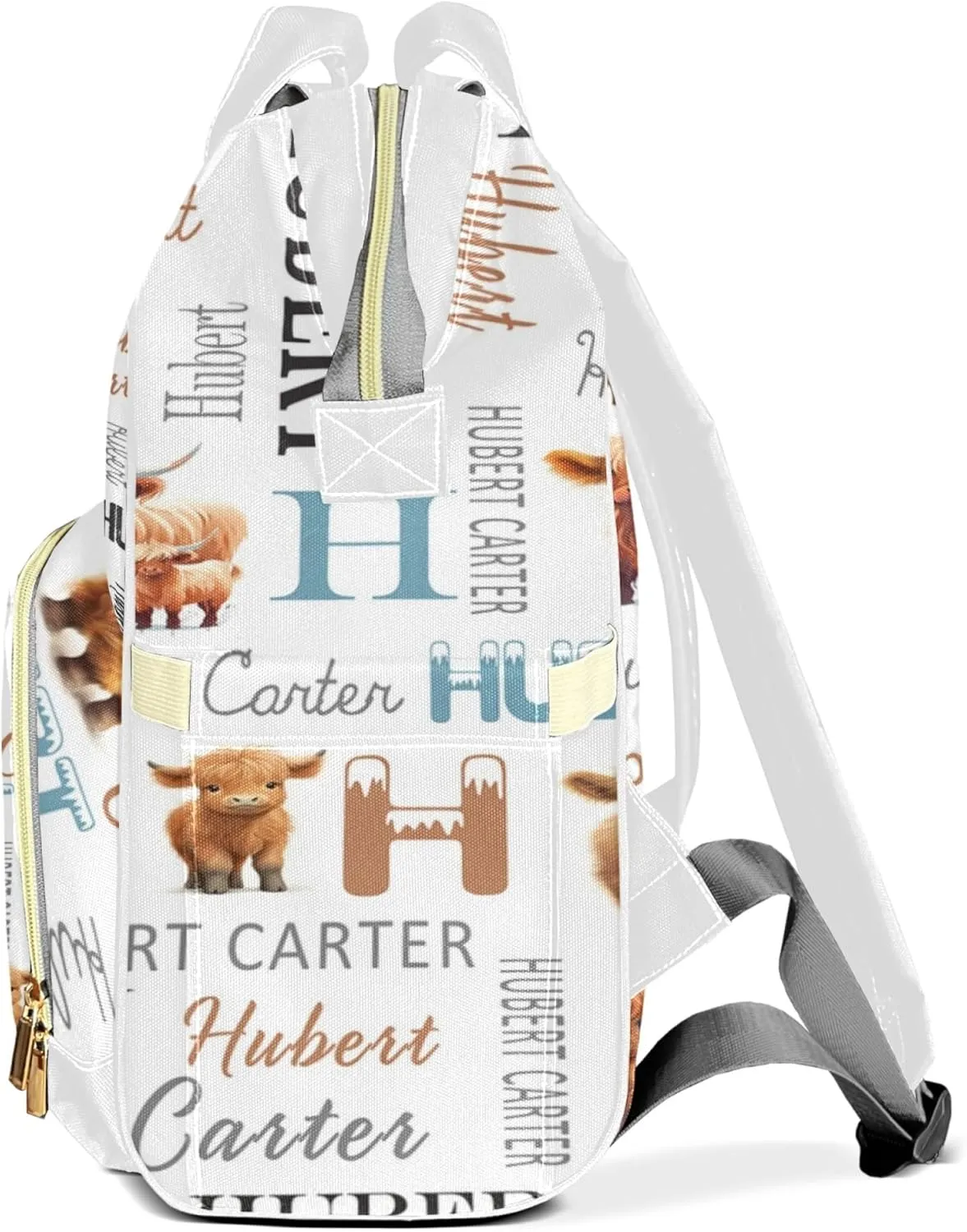 Personalized Diaper Backpack with Name, Custom Highland Cow Baby Backpack Diaper Bag, Boy Girl Multifunctional Mommy Bag