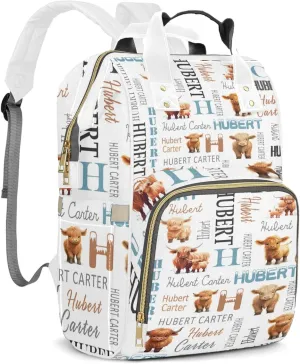 Personalized Diaper Backpack with Name, Custom Highland Cow Baby Backpack Diaper Bag, Boy Girl Multifunctional Mommy Bag