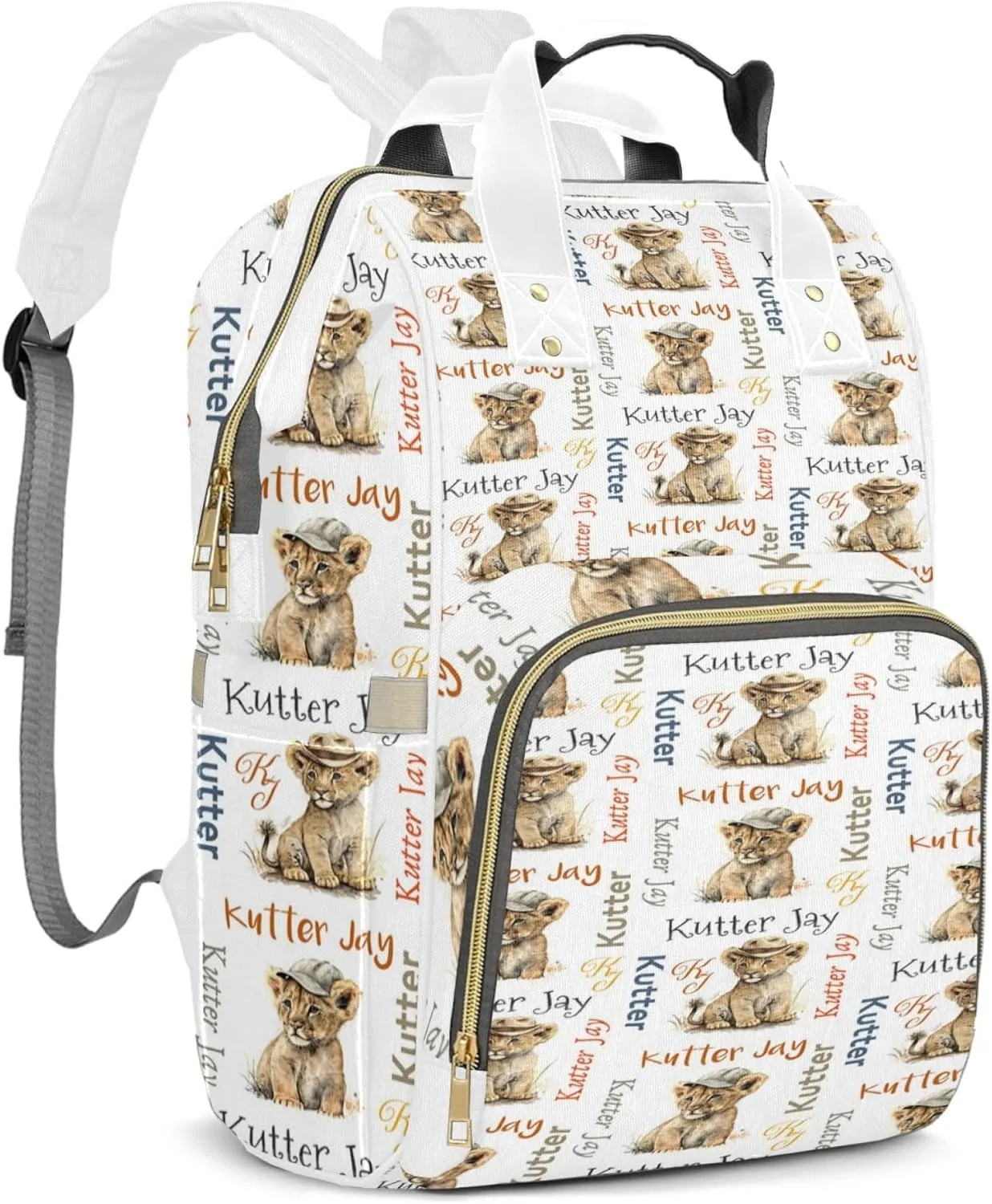 Personalized Diaper Backpack with Name, Custom Lion Baby Backpack Diaper Bag, Boy Girl Multifunctional Mommy Bag