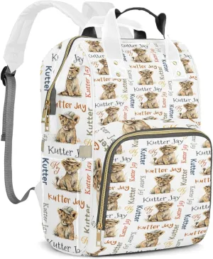 Personalized Diaper Backpack with Name, Custom Lion Baby Backpack Diaper Bag, Boy Girl Multifunctional Mommy Bag