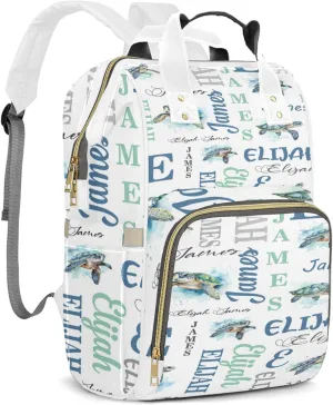 Personalized Diaper Backpack with Name, Custom Sea Turtle Baby Backpack Diaper Bag, Boy Girl Multifunctional Mommy Bag