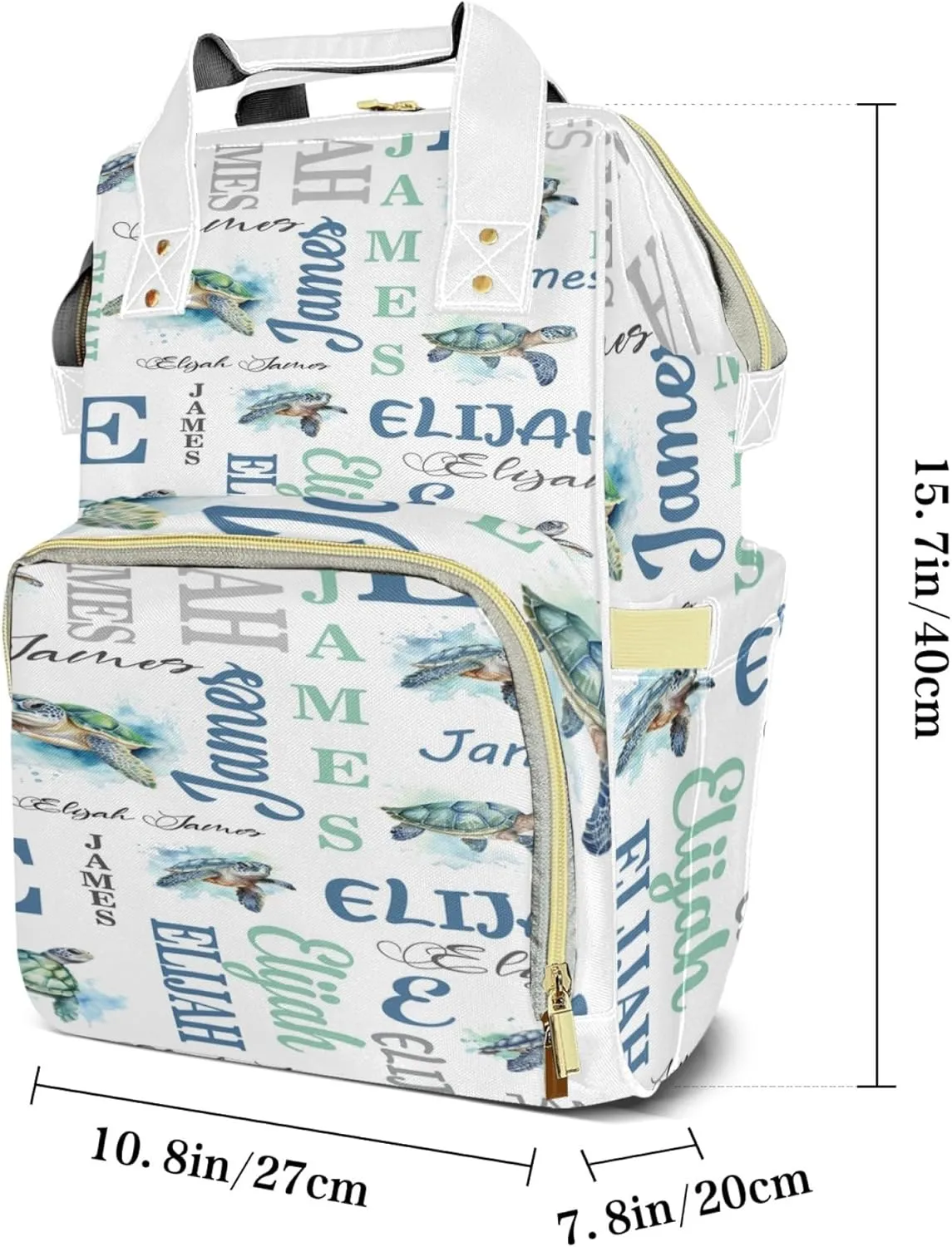 Personalized Diaper Backpack with Name, Custom Sea Turtle Baby Backpack Diaper Bag, Boy Girl Multifunctional Mommy Bag