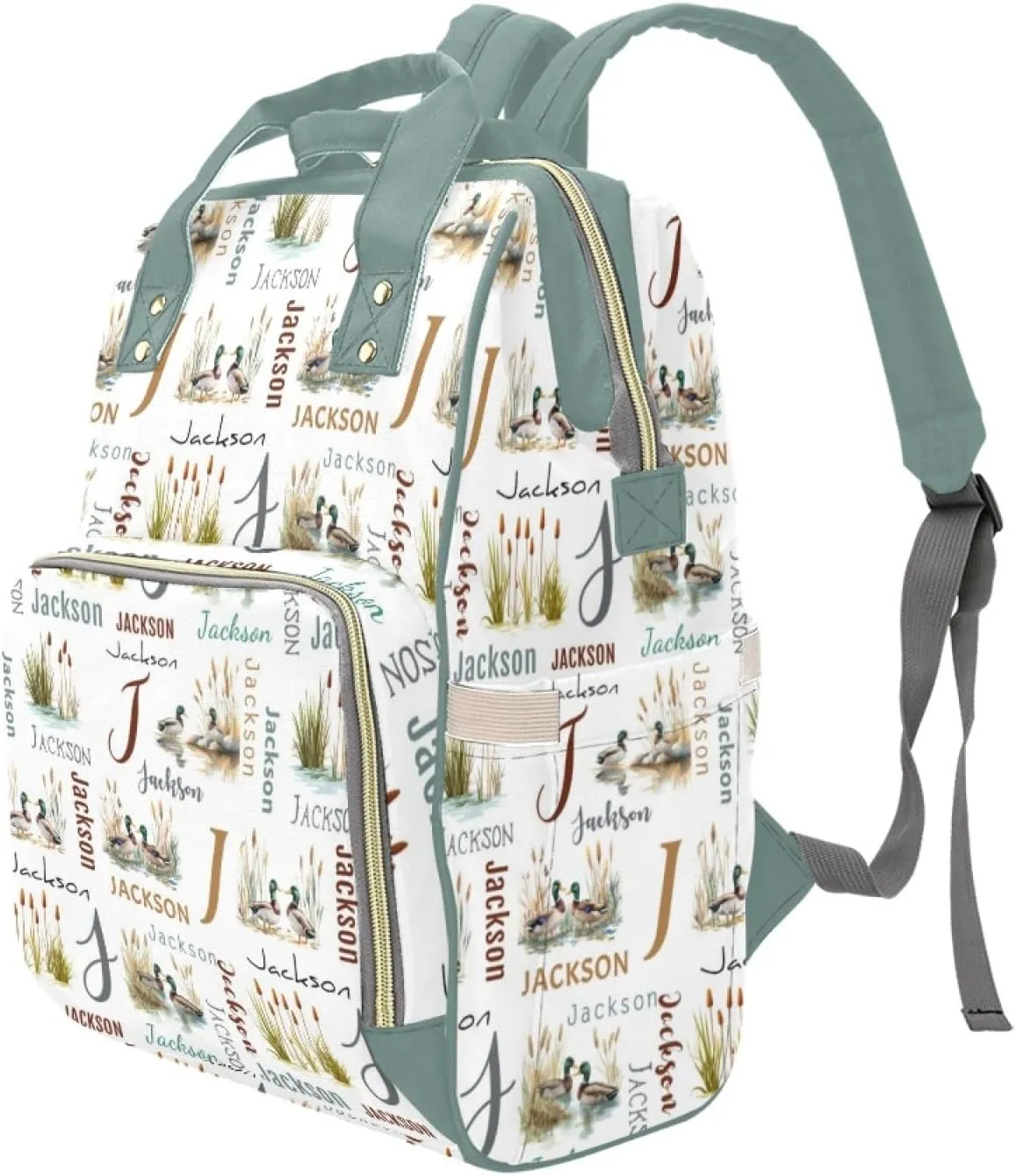 Personalized Diaper Bag Backpack for Boys Girls, Customized Mallard Duck Mommy Daypack with Name, Wild Duck Baby Nursing Bags Diaper Backpack, Gifts for New Mom