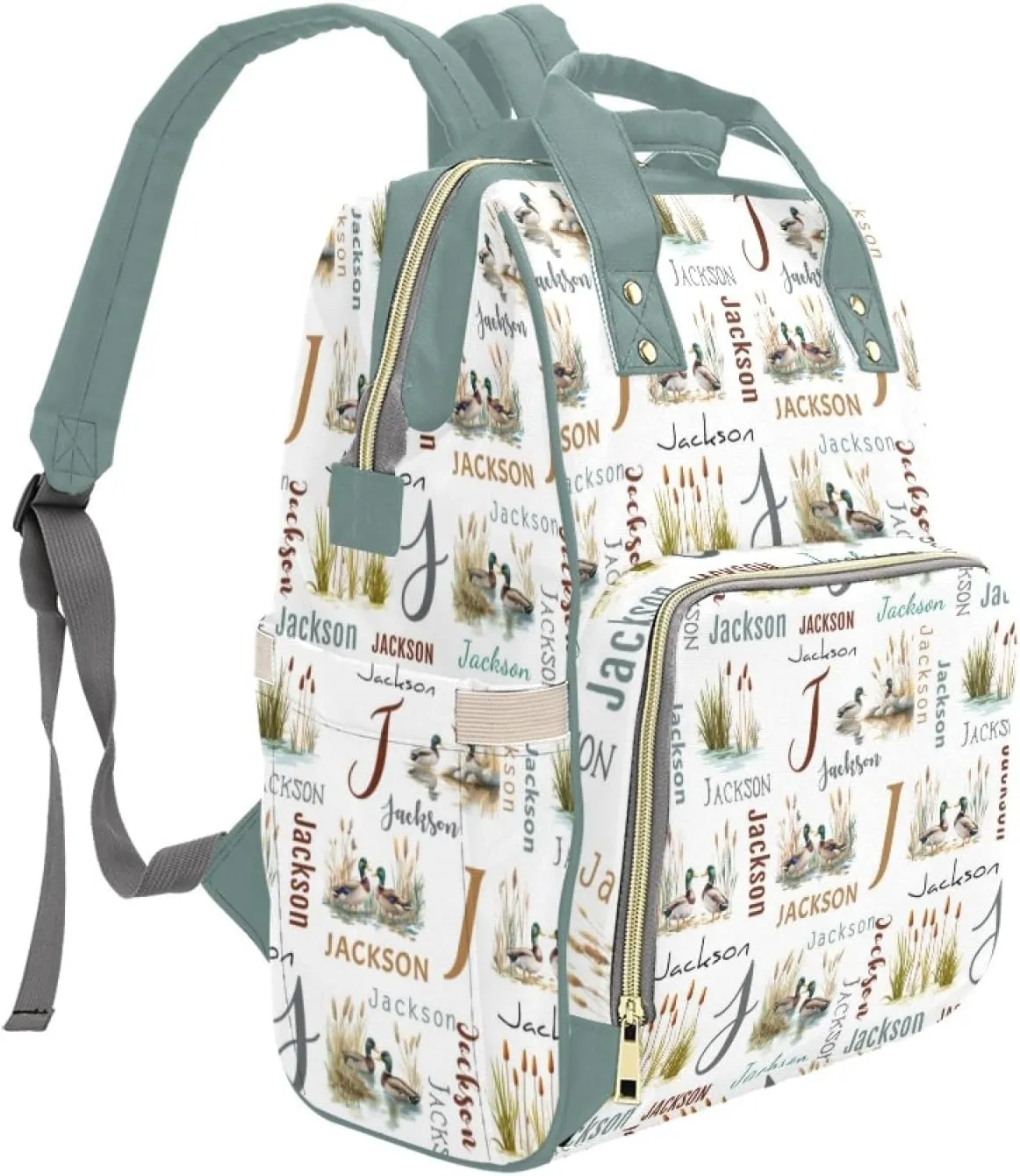 Personalized Diaper Bag Backpack for Boys Girls, Customized Mallard Duck Mommy Daypack with Name, Wild Duck Baby Nursing Bags Diaper Backpack, Gifts for New Mom