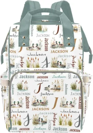 Personalized Diaper Bag Backpack for Boys Girls, Customized Mallard Duck Mommy Daypack with Name, Wild Duck Baby Nursing Bags Diaper Backpack, Gifts for New Mom