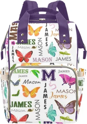 Personalized Diaper Bag Backpack for Women, Custom Name Nursing Mommy Daypack, Diaper Bag for Girls Boys, New Mom Gifts (Colorful Butterfly)