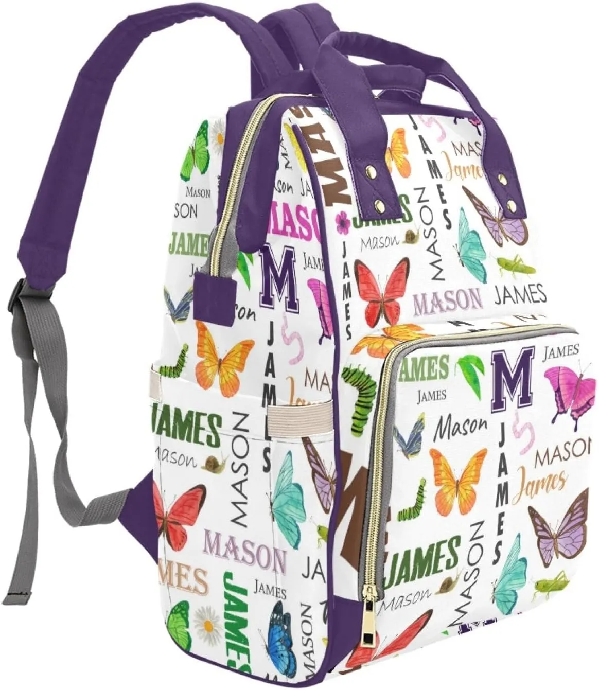 Personalized Diaper Bag Backpack for Women, Custom Name Nursing Mommy Daypack, Diaper Bag for Girls Boys, New Mom Gifts (Colorful Butterfly)