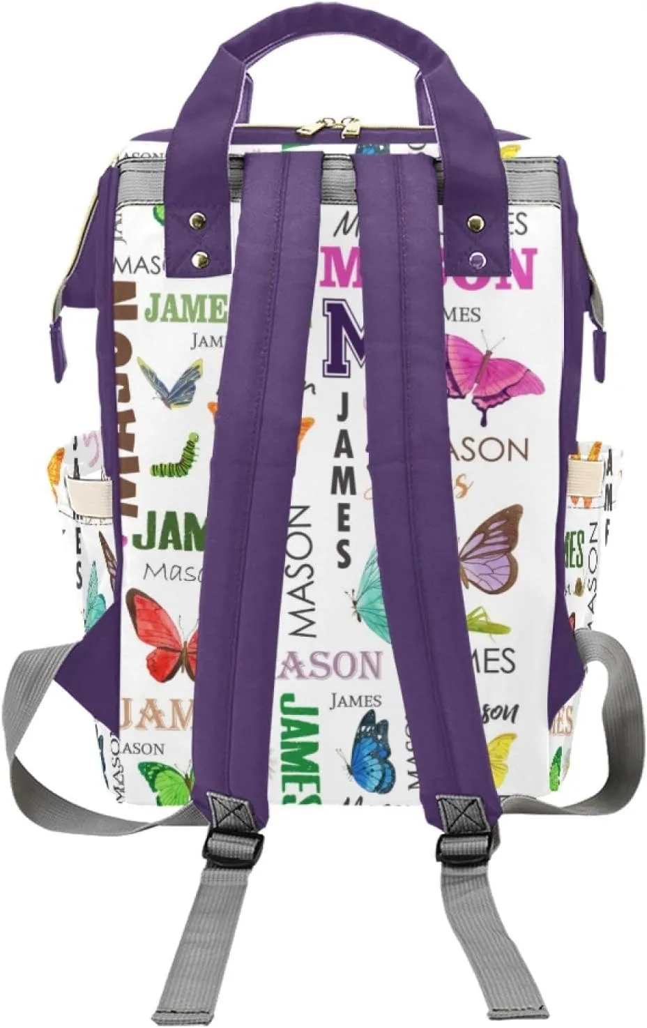 Personalized Diaper Bag Backpack for Women, Custom Name Nursing Mommy Daypack, Diaper Bag for Girls Boys, New Mom Gifts (Colorful Butterfly)