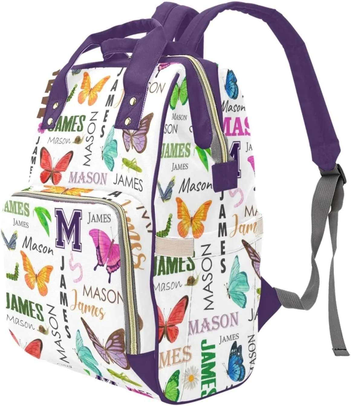 Personalized Diaper Bag Backpack for Women, Custom Name Nursing Mommy Daypack, Diaper Bag for Girls Boys, New Mom Gifts (Colorful Butterfly)