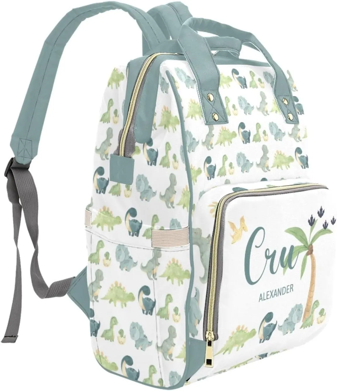 Personalized Diaper Bag Backpack for Women, Custom Name Nursing Mommy Daypack, Diaper Bag for Girls Boys, New Mom Gifts (Dinosaur)