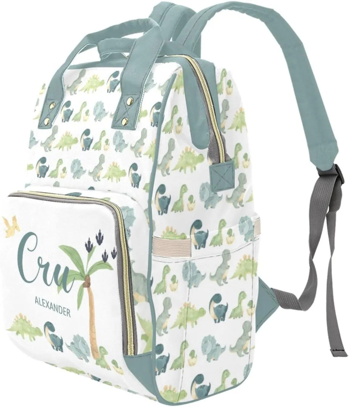 Personalized Diaper Bag Backpack for Women, Custom Name Nursing Mommy Daypack, Diaper Bag for Girls Boys, New Mom Gifts (Dinosaur)