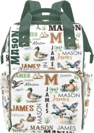Personalized Diaper Bag Backpack for Women, Custom Name Nursing Mommy Daypack, Diaper Bag for Girls Boys, New Mom Gifts (Mallard Ducks)