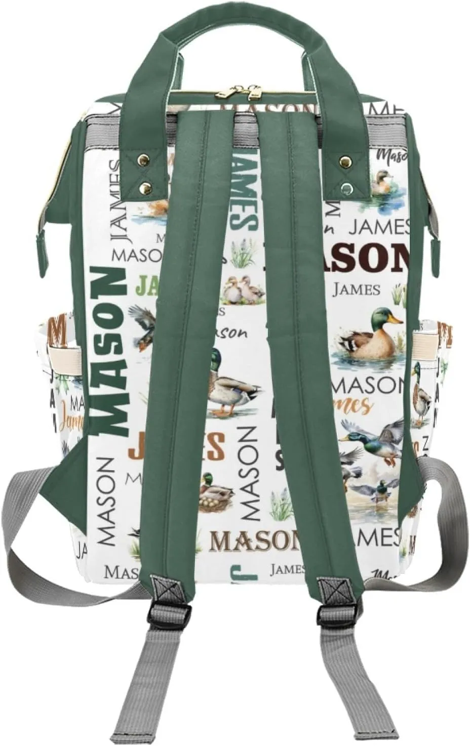 Personalized Diaper Bag Backpack for Women, Custom Name Nursing Mommy Daypack, Diaper Bag for Girls Boys, New Mom Gifts (Mallard Ducks)