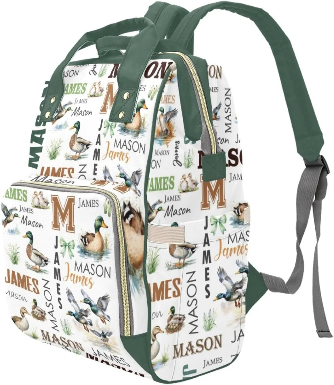 Personalized Diaper Bag Backpack for Women, Custom Name Nursing Mommy Daypack, Diaper Bag for Girls Boys, New Mom Gifts (Mallard Ducks)